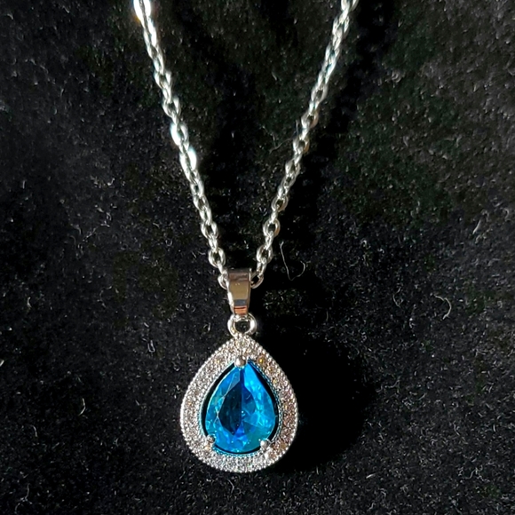 Austrian Blue Tear Drop Silver Plated - Picture 2 of 5